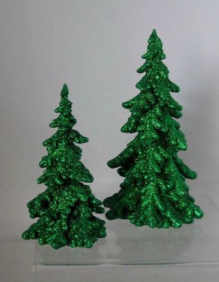 Roman Vibrant Green Glitter Christmas Tree Table Top Decoration Pair 6.  5 ",  9 "