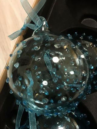Tommy Bahama Hand Blown Glass Aqua Blue Ornaments Set Of 3