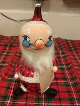 Vintage Blown Glass Hand Painted Santa Claus Christmas Ornament Made In Italy