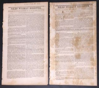 2 Diff Niles Weekly Register,  Baltimore,  1830,  Sugar,  West Indies,  Newspaper,  Oct - Nov