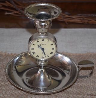 Lecoultre 8 Day Clock 7 Jewels Swiss Candlestick Candle Holder Vintage