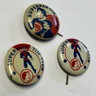 Superman Tim Club Pins - (3) C.  1940’s - Scarce - -