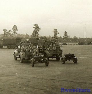 Good View Us Troops W/ Dodge Command Cars Towing 37mm Anti - Tank Guns