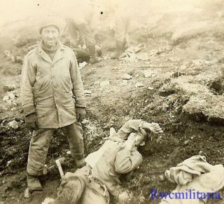 Banzai Us Soldier In Field Standing Over Wounded Japanese Soldier