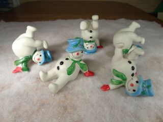 Set Of 5 Hand Painted Snowmen Figurines Frolicking In The Snow