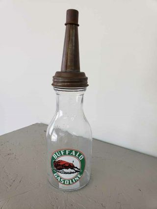 Buffalo Gasoline Motor Oil Glass Bottle With Metal Pour Spout