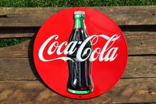Coca - Cola Bottle Embossed Tin Metal Sign - Vintage - Retro - Coke