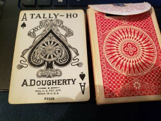 Vintage A.  Dougherty Tally - Ho Linoid Finish Red No 9 Playing Cards Poker
