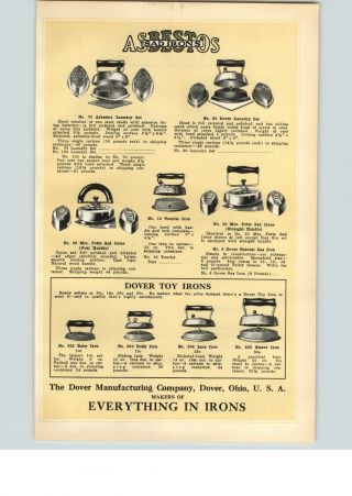 1922 Paper Ad Color Dover Toy Sad Irons Irons Dover Mfg Co Dover Oh