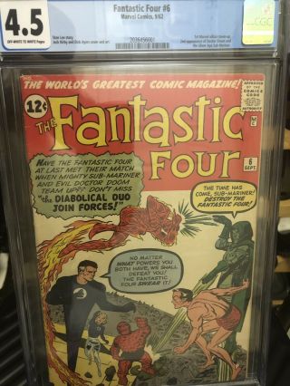 Fantastic Four 6 Cgc 4.  5 Ow/white Pages First - Villain Teamup Could Press