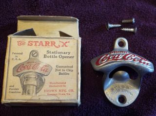 Nib Vintage Coca - Cola Starr " X " Stationary Bottle Opener,  Brown Mfg Co