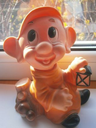 Dopey Lamp 7 Dwarfs Snow White Walt Disney Rubber Toy Doll Yugoslavia Biserka