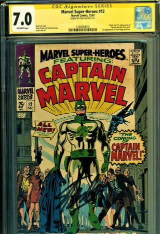 Marvel - Heroes 12 1967 Cgc Signed By Stan Lee - 1st App Of Captain Marvel