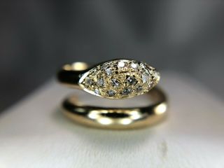 Vintage 18k Yellow Gold Round Brilliant Diamond Snake Ring 1/4 Ct