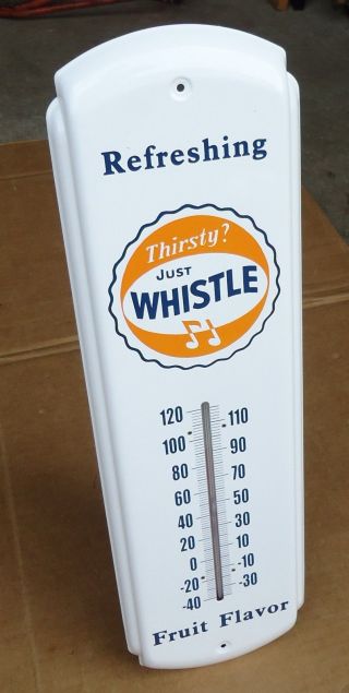 Whistle Orange Soda Pop Advertising Tin Thermometer Sign,  Restaurant Decor.