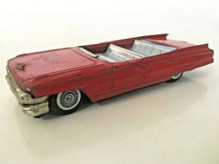 1962 Red Cadillac Convertible Bandai Made In Japan Tin Toy Friction Survivor
