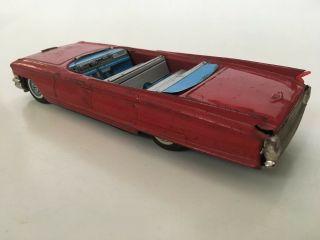 1962 RED CADILLAC CONVERTIBLE BANDAI Made in Japan Tin Toy Friction Survivor 2