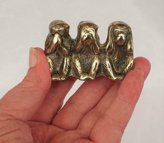 Vintage Solid Brass 3 Wise Monkeys See Speak Hear No Evil - 232 Gms Paperweight