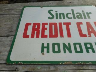 Vintage PORCELAIN SINCLAIR Gas Oil Station CREDIT CARDS HONORED Advertising SIGN 2
