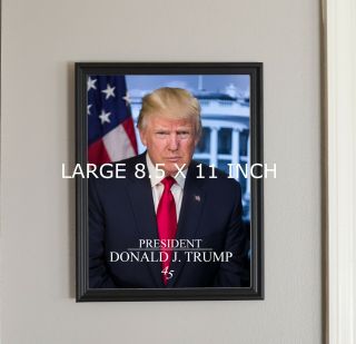 Framed " 45 " Official Portrait Of President Donald J Trump 8.  5 X 11 Photo