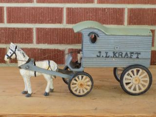 Cast Iron Horse Drawn J.  L.  Kraft Delivery Wagon