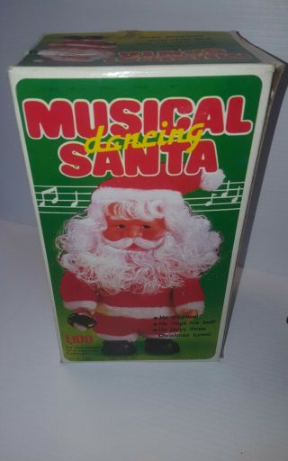 Vintage Christmas Musical Jolly Dancing Santa With Bell Box Mid Century