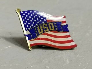 Vtg Uso United States Organization American Flag Lapel Pin - - 3/4 " X 1/2 "