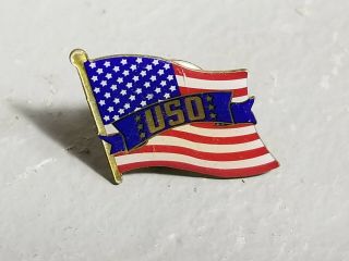VTG USO UNITED STATES ORGANIZATION AMERICAN FLAG LAPEL PIN - - 3/4 