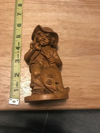 Italy Hand Carved Boy Feeding Fish To Goose Figure Statue 5.  5 "