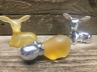 Vintage Avon Perfume Bottle Figures Gold & Silver Deer,  Hippo
