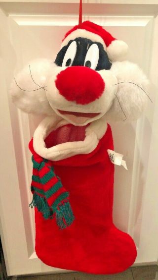 Vintage Christmas Looney Tunes Sylvester The Cat Plush Christmas Stocking Nwt