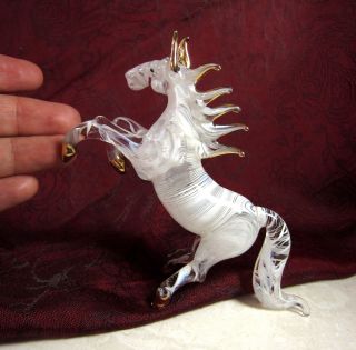 White Horse Figurine Handmade Blown Art Glass Gild 4 Inches - Gift Decoration