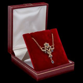 Antique Vintage Art Nouveau 10k 14k Gold Sapphire Seed Pearl Lavaliere Necklace