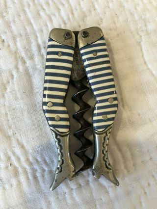 Ladies Legs Vintage Corkscrew From Germany,  Blue Stripe,  Perfect No Cracks