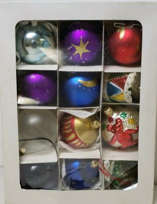 Mixed Box Of 12 Antique.  2 " Glass Christmas Ornaments Made In Poland