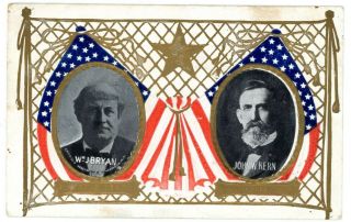 Political - Elect William Jennings Bryan & John Kern - Patriotic Embossed Postcard