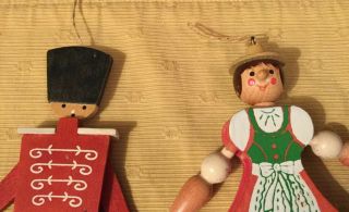 Vintage Set of 2 Wooden Articulated Christmas Ornaments East Germany Soldier 2
