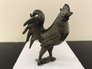 Vintage Brass Bronze Rooster Figurine Chicken Statue 4” Patina