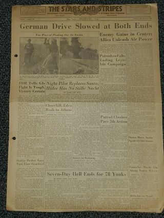 Wwii Stars And Stripes Newspaper December 1944 German Drive Slowed At Both Ends