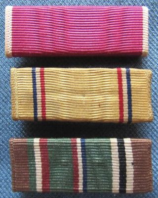 Three Wwii Us Navy & Marine Corps 1/2 - Inch Wide Ribbons: Lom,  American Def,  Eame