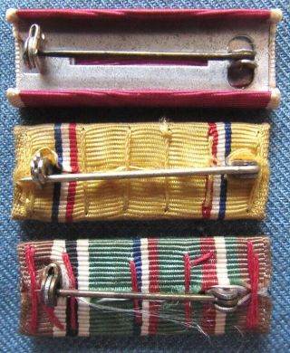 Three WWII US Navy & Marine Corps 1/2 - inch wide ribbons: LOM,  American Def,  EAME 2