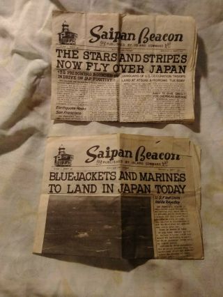 (2) 1945 Saipan Beacon Military Army Newspaper Publication Wwii World War 2
