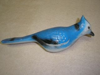 Vintage Pottery Clip On Bird Blue Jay Dodson? Garden Ornament 1920 