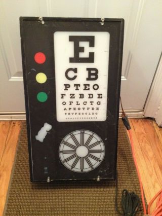 Vintage Electric Lighted Eye Doctor Chart Test Optometrist Light With Switch Box