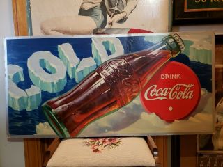 Vintage Wwii 1938 Coca Cola Cardboard Sign Antique Soda Fountain Diner