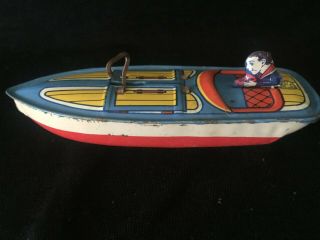 Vintage Metal Tin Litho Windup Toy Boat By J.  Chein & Co Usa