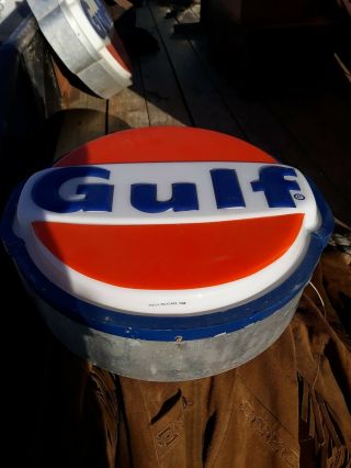 Vintage Gulf Oil Gas Dealer Lighted Sign 1983