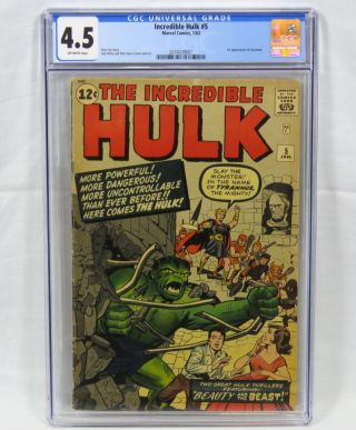 Marvel Comics Incredible Hulk 5 Cgc 4.  5 1st Appearance Tyrannus Lee Kirby 1963