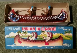 Vintage Dime Store Indian In Canoe Knick Knack Japan Hand Made Hand Painted Nos