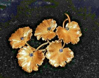 Vintage Tiffany & Co Brooch Pin 18k Yellow Gold Leaf Cluster Sapphires 9.  8 Grams